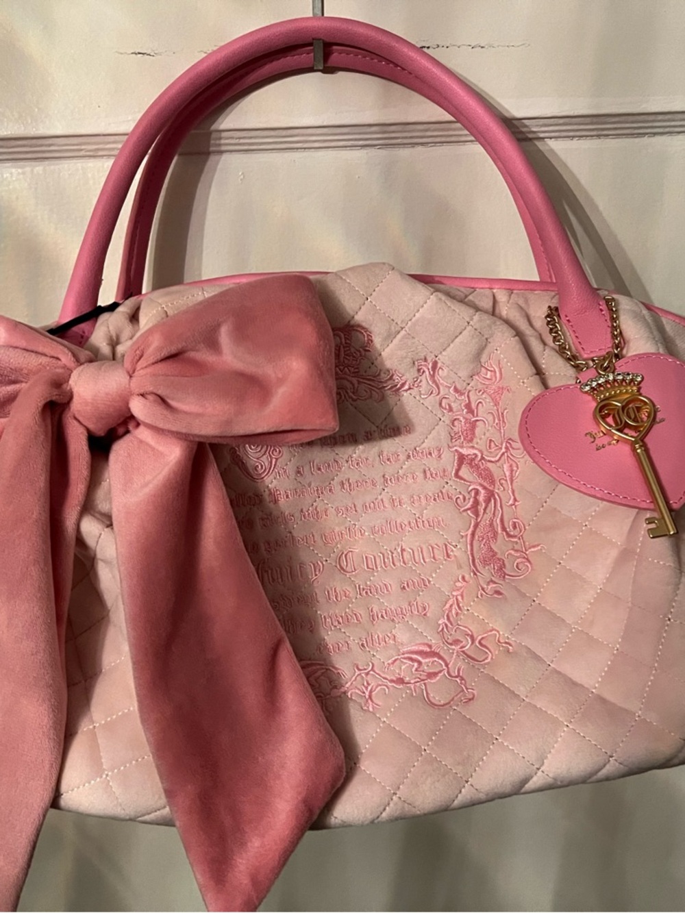 Juicy Couture Pink Quilted Bow Tale Bowler Satchel Handbag
